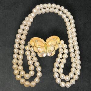 KJL for Avon Kenneth‎ Jay Lane Faux Pearl Enamel Rhinestone Butterfly Necklace